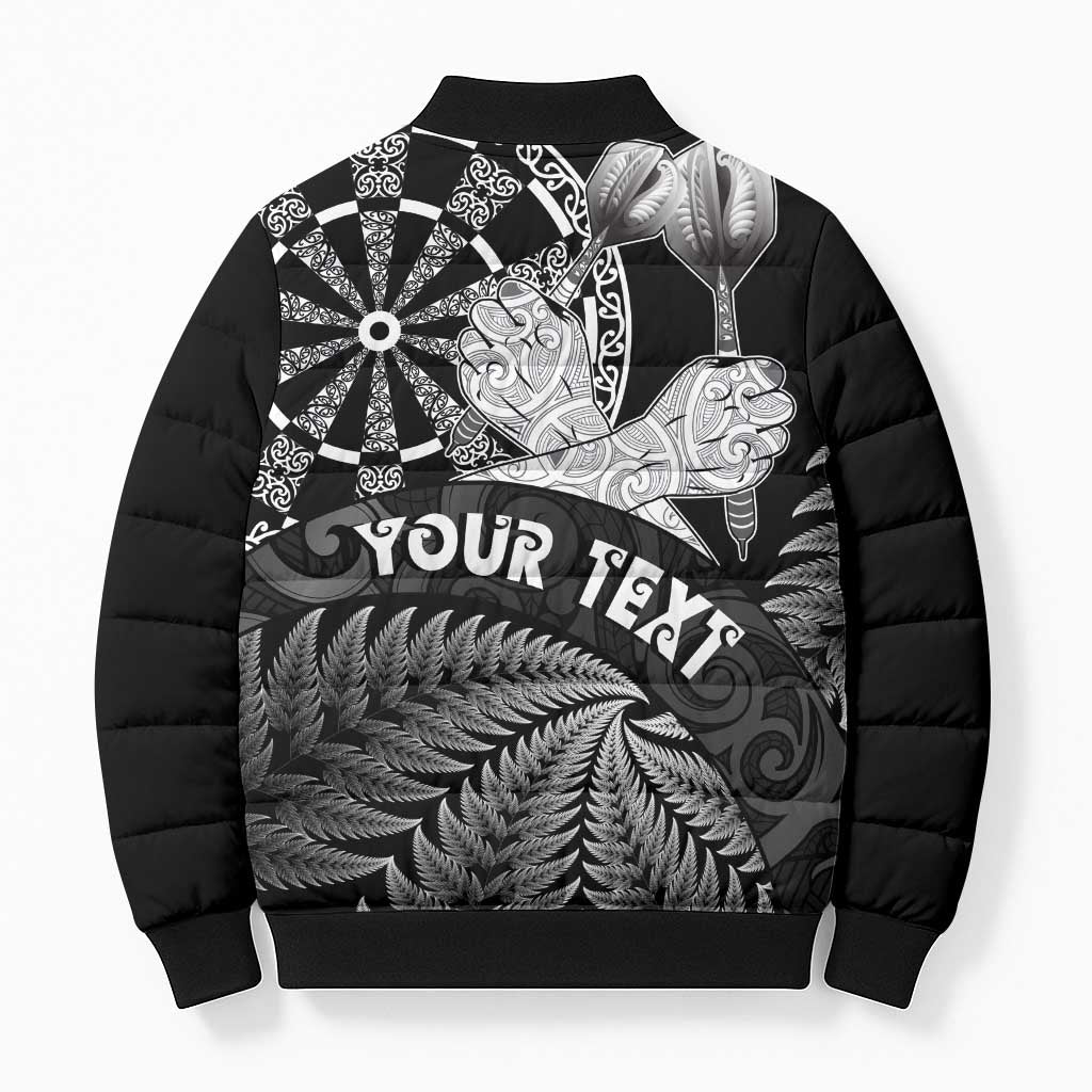 Personalised New Zealand Aotearoa Darts Masters Bomber Puffer Jacket Silver Fern and Maori Spirit LT03 - Polynesian Pride