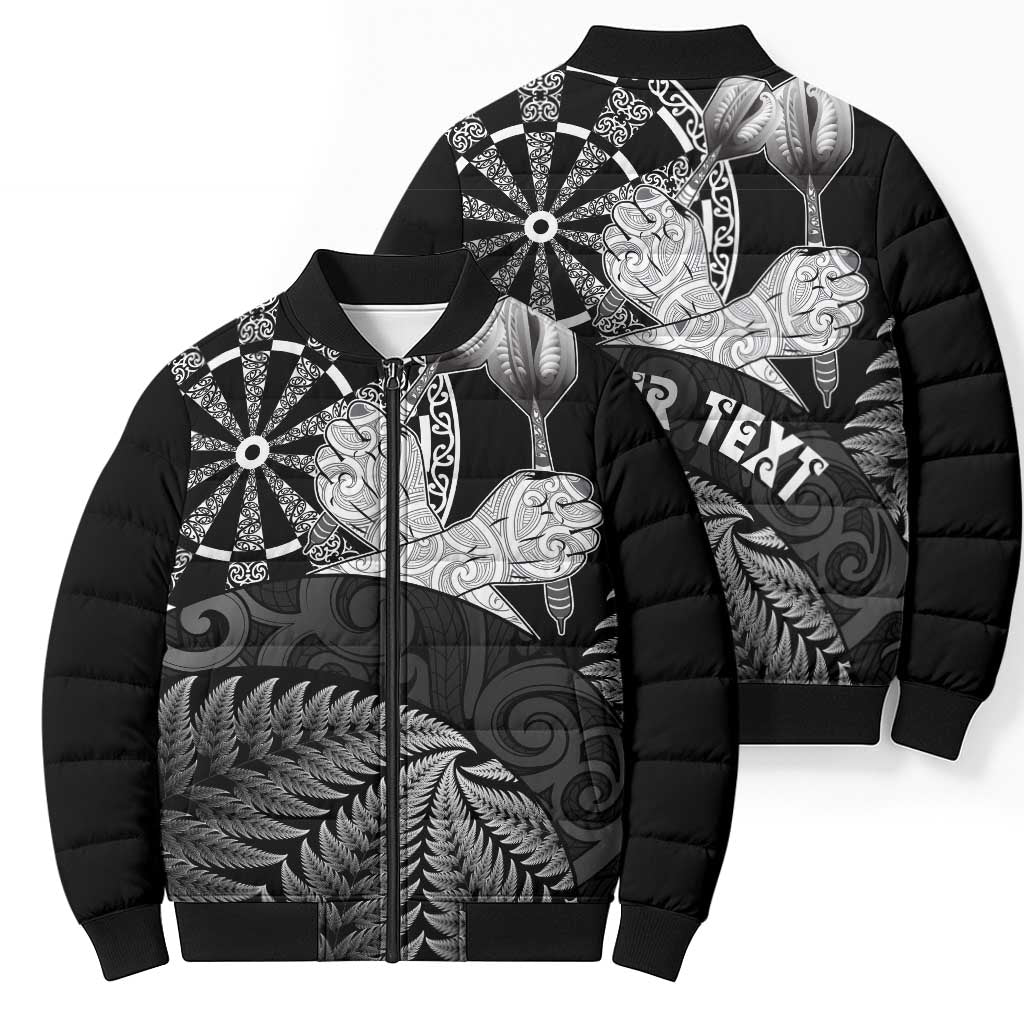 Personalised New Zealand Aotearoa Darts Masters Bomber Puffer Jacket Silver Fern and Maori Spirit LT03 - Polynesian Pride