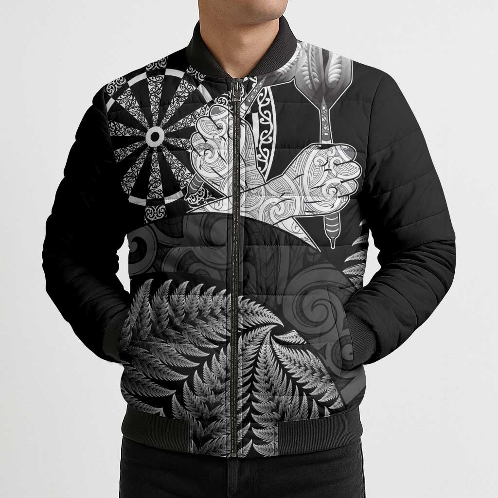 Personalised New Zealand Aotearoa Darts Masters Bomber Puffer Jacket Silver Fern and Maori Spirit LT03 - Polynesian Pride