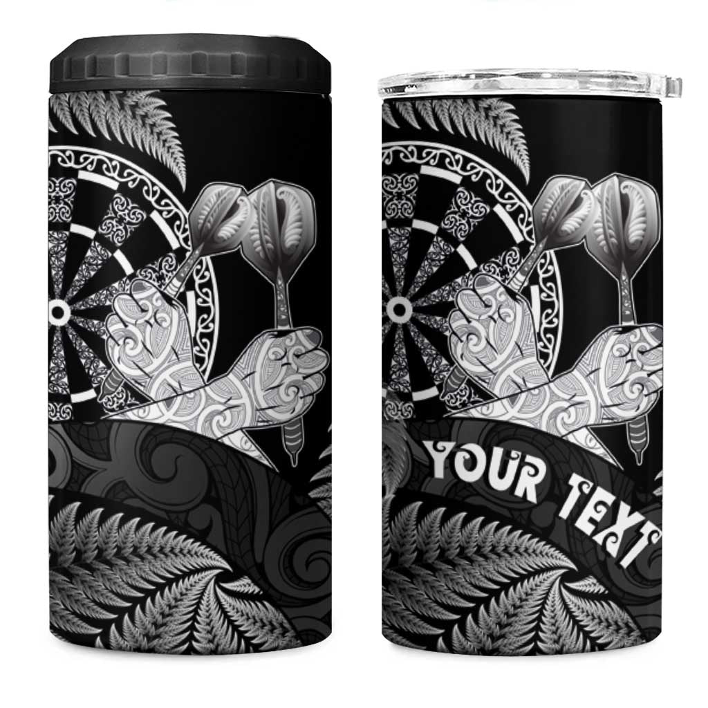 Personalised New Zealand Aotearoa Darts Masters 4 in 1 Can Cooler Tumbler Silver Fern and Maori Spirit LT03 One Size: 16 oz Black - Polynesian Pride