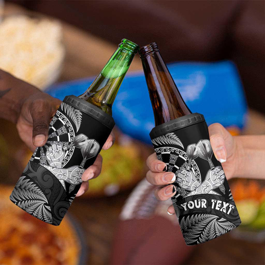Personalised New Zealand Aotearoa Darts Masters 4 in 1 Can Cooler Tumbler Silver Fern and Maori Spirit LT03 - Polynesian Pride