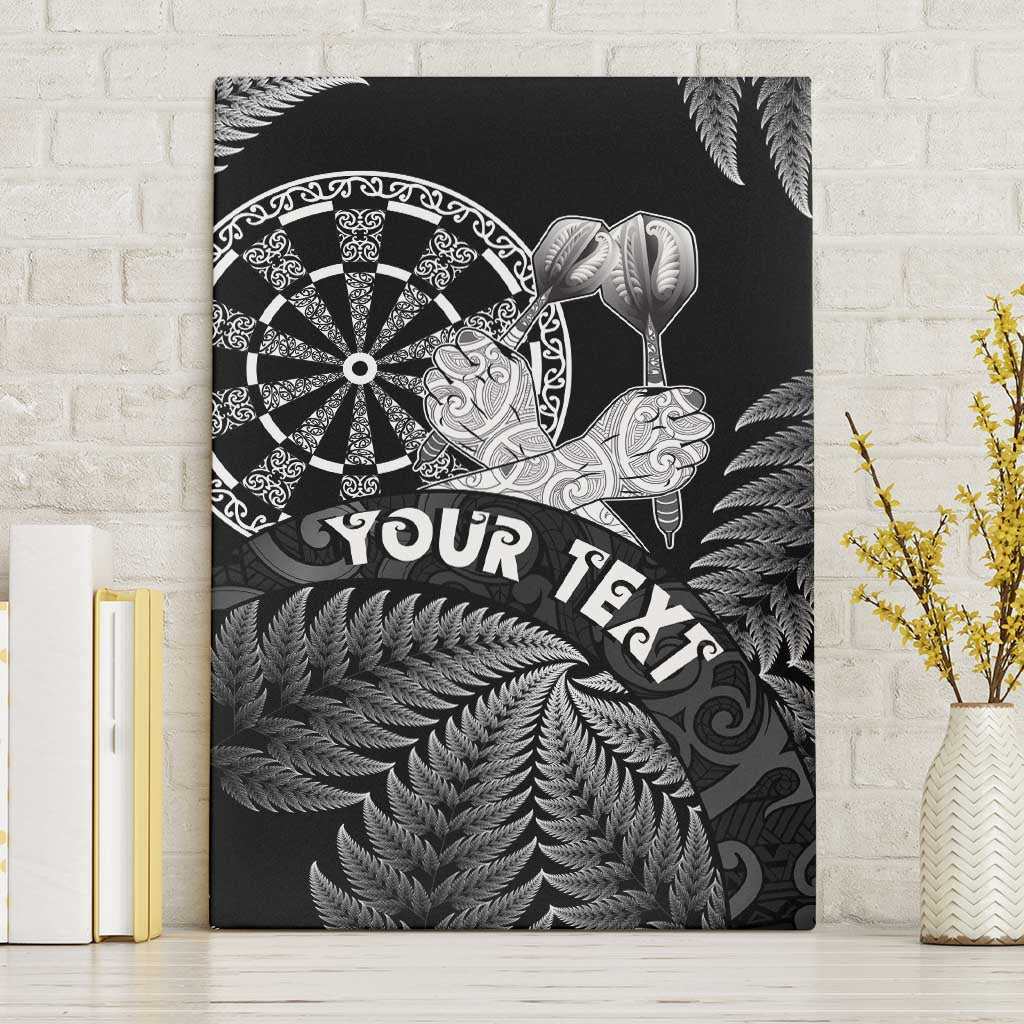 Personalised New Zealand Aotearoa Darts Masters Canvas Wall Art Silver Fern and Maori Spirit LT03 Without Frame Black - Polynesian Pride
