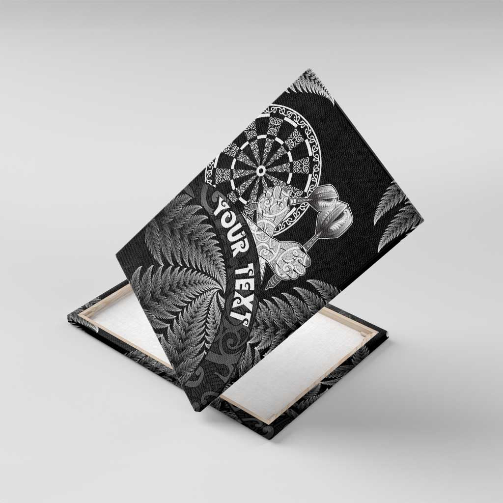Personalised New Zealand Aotearoa Darts Masters Canvas Wall Art Silver Fern and Maori Spirit LT03 With Frame Black - Polynesian Pride