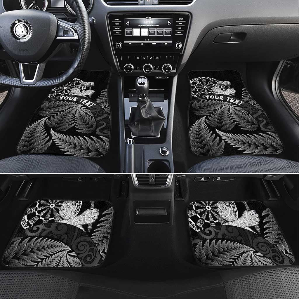 Personalised New Zealand Aotearoa Darts Masters Car Mats Silver Fern and Maori Spirit LT03 Set 4pcs Black - Polynesian Pride