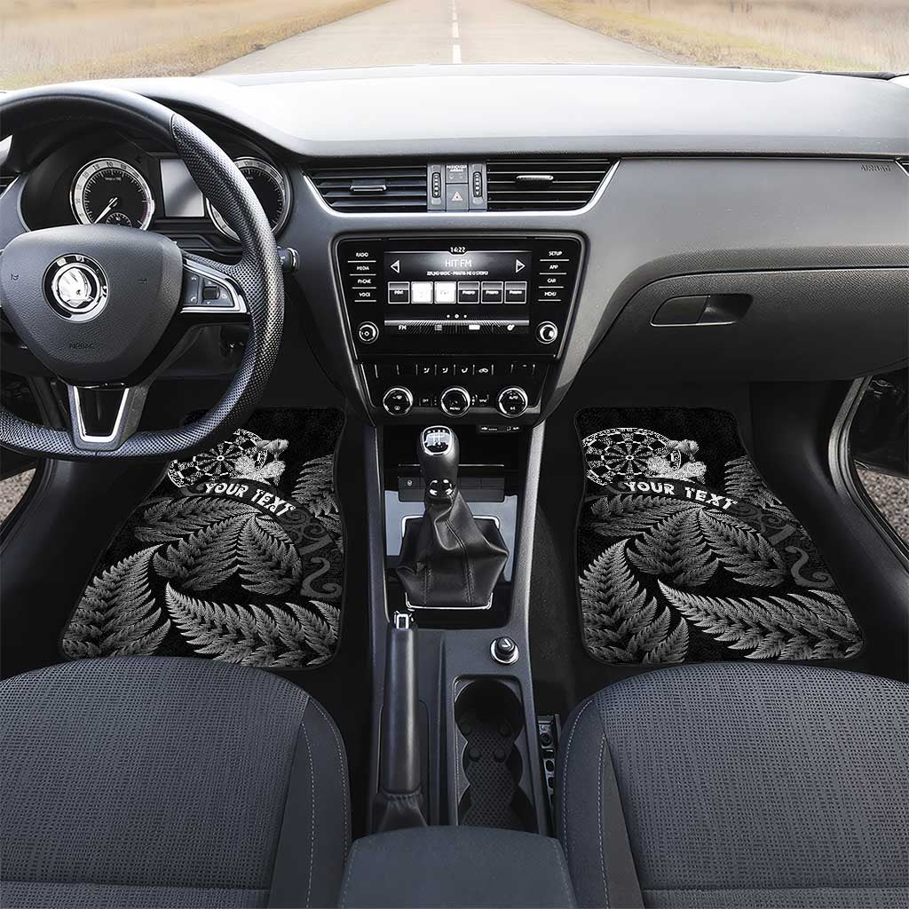 Personalised New Zealand Aotearoa Darts Masters Car Mats Silver Fern and Maori Spirit LT03 Set 2pcs - Front Black - Polynesian Pride