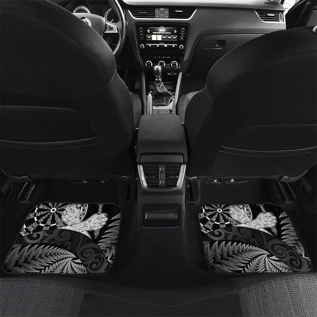 Personalised New Zealand Aotearoa Darts Masters Car Mats Silver Fern and Maori Spirit LT03 Set 2pcs - Back Black - Polynesian Pride