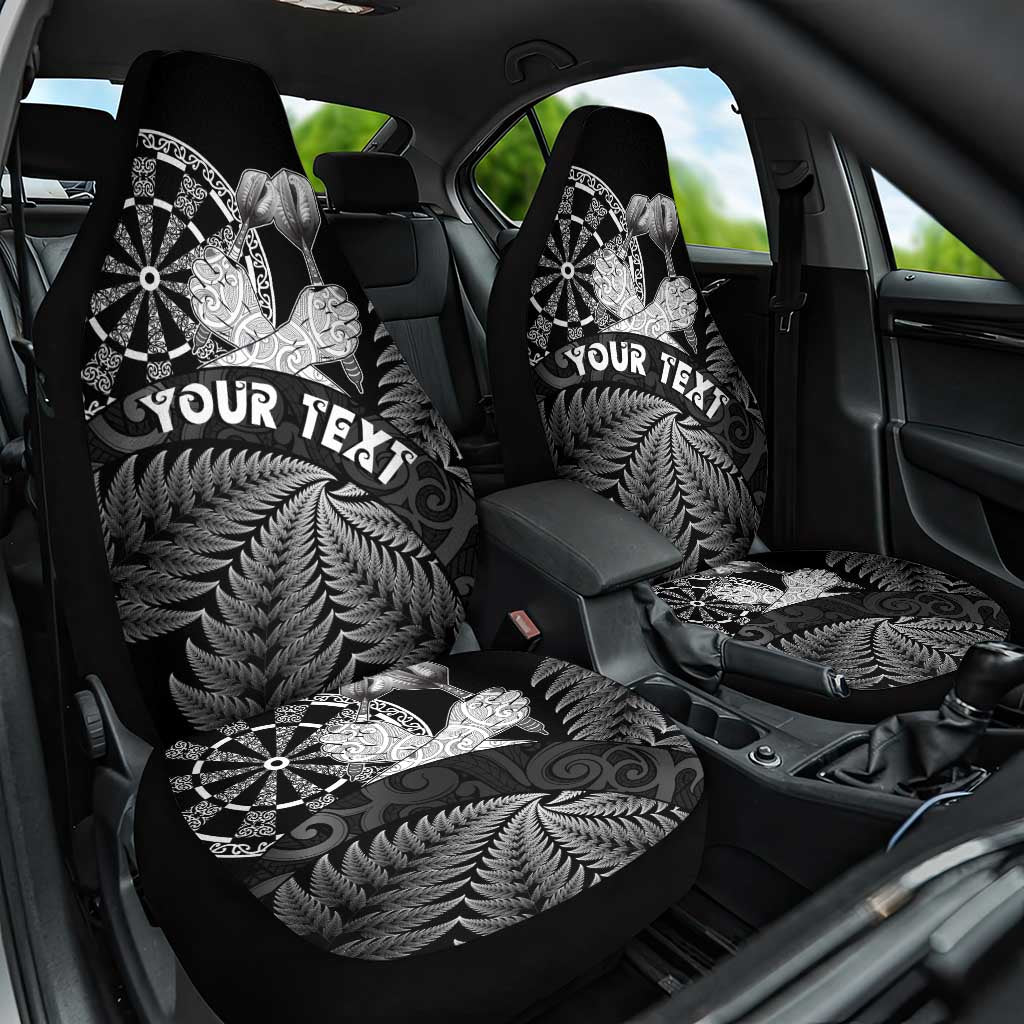 Personalised New Zealand Aotearoa Darts Masters Car Seat Cover Silver Fern and Maori Spirit LT03 One Size Black - Polynesian Pride
