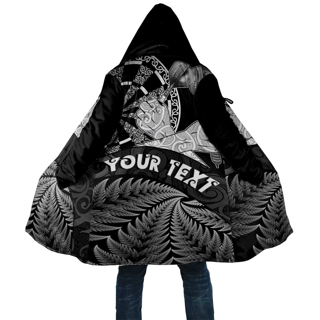 Personalised New Zealand Aotearoa Darts Masters Cloak Silver Fern and Maori Spirit LT03 Unisex Black - Polynesian Pride