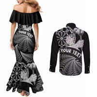Personalised New Zealand Aotearoa Darts Masters Couples Matching Mermaid Dress and Long Sleeve Button Shirt Silver Fern and Maori Spirit LT03 - Polynesian Pride