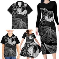 Personalised New Zealand Aotearoa Darts Masters Family Matching Long Sleeve Bodycon Dress and Hawaiian Shirt Silver Fern and Maori Spirit LT03 - Polynesian Pride