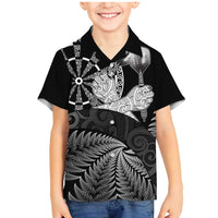 Personalised New Zealand Aotearoa Darts Masters Family Matching Mermaid Dress and Hawaiian Shirt Silver Fern and Maori Spirit LT03 Son's Shirt Black - Polynesian Pride