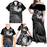 Personalised New Zealand Aotearoa Darts Masters Family Matching Off Shoulder Maxi Dress and Hawaiian Shirt Silver Fern and Maori Spirit LT03 - Polynesian Pride