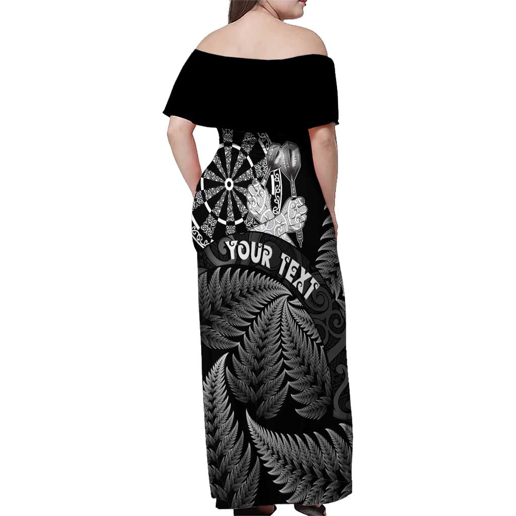 Personalised New Zealand Aotearoa Darts Masters Family Matching Off Shoulder Maxi Dress and Hawaiian Shirt Silver Fern and Maori Spirit LT03 - Polynesian Pride