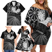 Personalised New Zealand Aotearoa Darts Masters Family Matching Off Shoulder Short Dress and Hawaiian Shirt Silver Fern and Maori Spirit LT03 - Polynesian Pride
