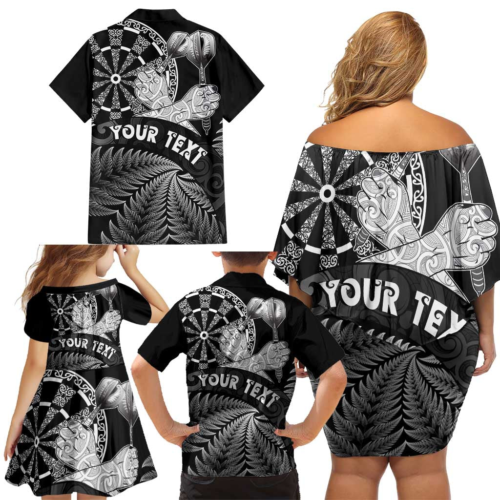 Personalised New Zealand Aotearoa Darts Masters Family Matching Off Shoulder Short Dress and Hawaiian Shirt Silver Fern and Maori Spirit LT03 - Polynesian Pride