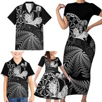 Personalised New Zealand Aotearoa Darts Masters Family Matching Short Sleeve Bodycon Dress and Hawaiian Shirt Silver Fern and Maori Spirit LT03 - Polynesian Pride