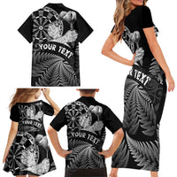 Personalised New Zealand Aotearoa Darts Masters Family Matching Short Sleeve Bodycon Dress and Hawaiian Shirt Silver Fern and Maori Spirit LT03 - Polynesian Pride