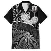 Personalised New Zealand Aotearoa Darts Masters Family Matching Short Sleeve Bodycon Dress and Hawaiian Shirt Silver Fern and Maori Spirit LT03 Dad's Shirt - Short Sleeve Black - Polynesian Pride