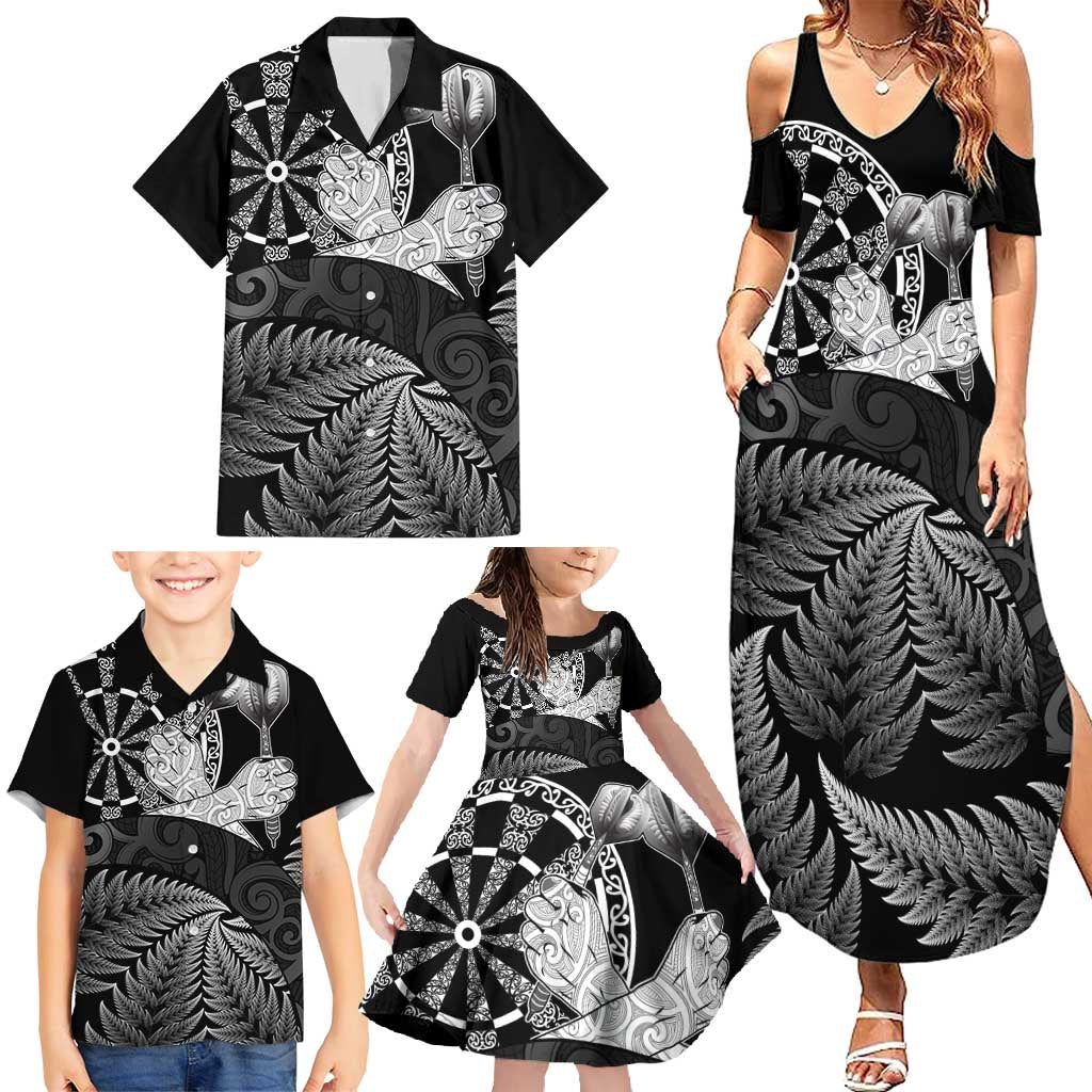 Personalised New Zealand Aotearoa Darts Masters Family Matching Summer Maxi Dress and Hawaiian Shirt Silver Fern and Maori Spirit LT03 - Polynesian Pride