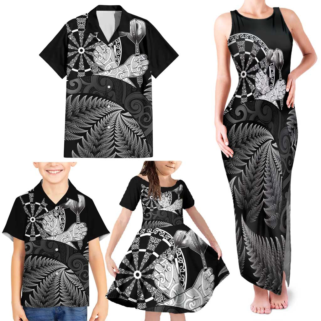Personalised New Zealand Aotearoa Darts Masters Family Matching Tank Maxi Dress and Hawaiian Shirt Silver Fern and Maori Spirit LT03 - Polynesian Pride