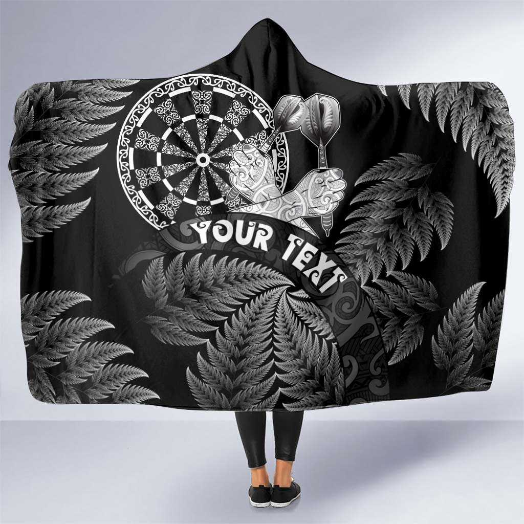 Personalised New Zealand Aotearoa Darts Masters Hooded Blanket Silver Fern and Maori Spirit LT03 One Size Black - Polynesian Pride
