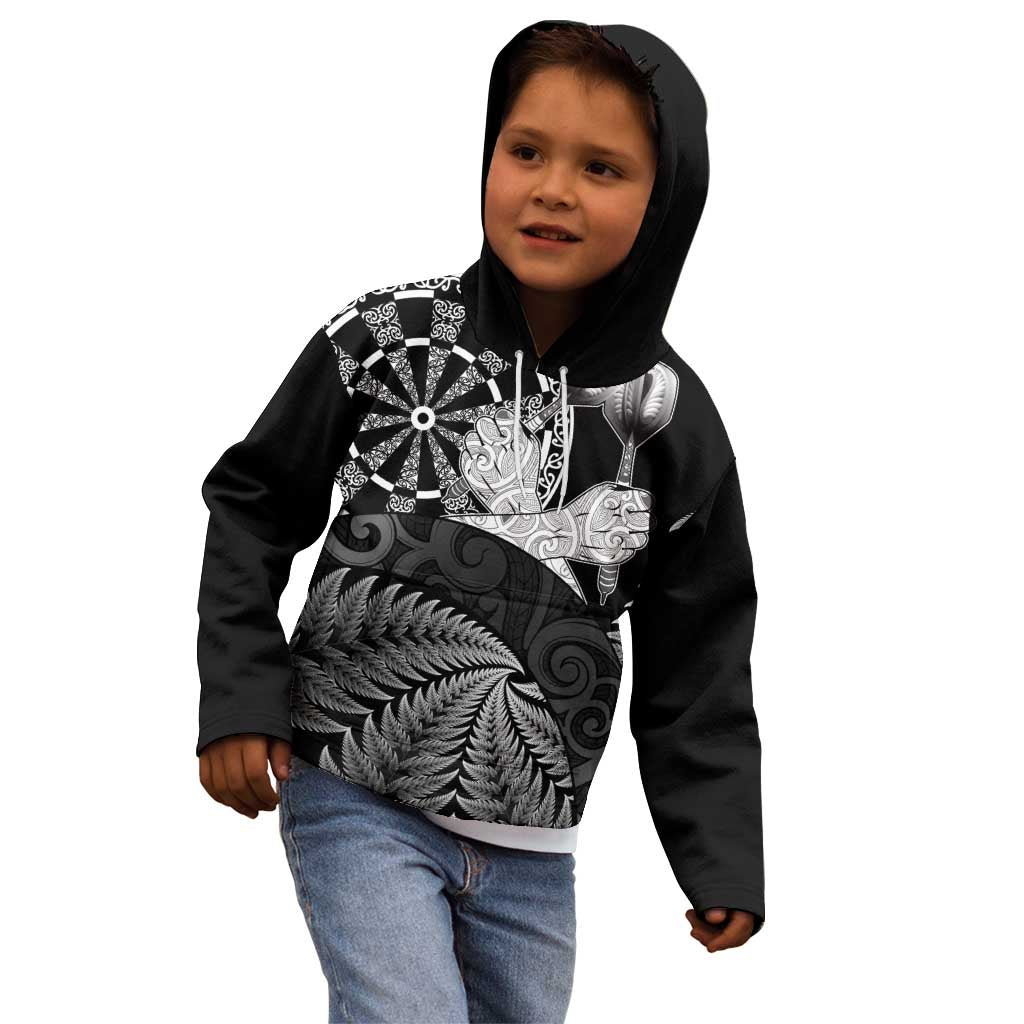 Personalised New Zealand Aotearoa Darts Masters Kid Hoodie Silver Fern and Maori Spirit LT03 - Polynesian Pride