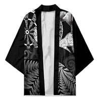 Personalised New Zealand Aotearoa Darts Masters Kimono Silver Fern and Maori Spirit LT03 Unisex Black - Polynesian Pride