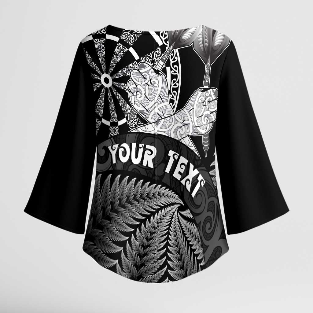 Personalised New Zealand Aotearoa Darts Masters Kimono Sleeve Blouse Silver Fern and Maori Spirit LT03 - Polynesian Pride