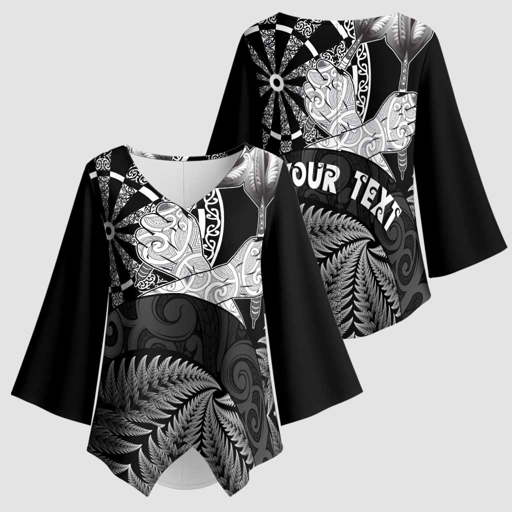 Personalised New Zealand Aotearoa Darts Masters Kimono Sleeve Blouse Silver Fern and Maori Spirit LT03 - Polynesian Pride