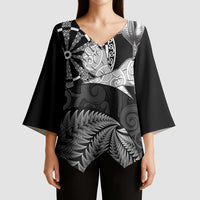 Personalised New Zealand Aotearoa Darts Masters Kimono Sleeve Blouse Silver Fern and Maori Spirit LT03 - Polynesian Pride