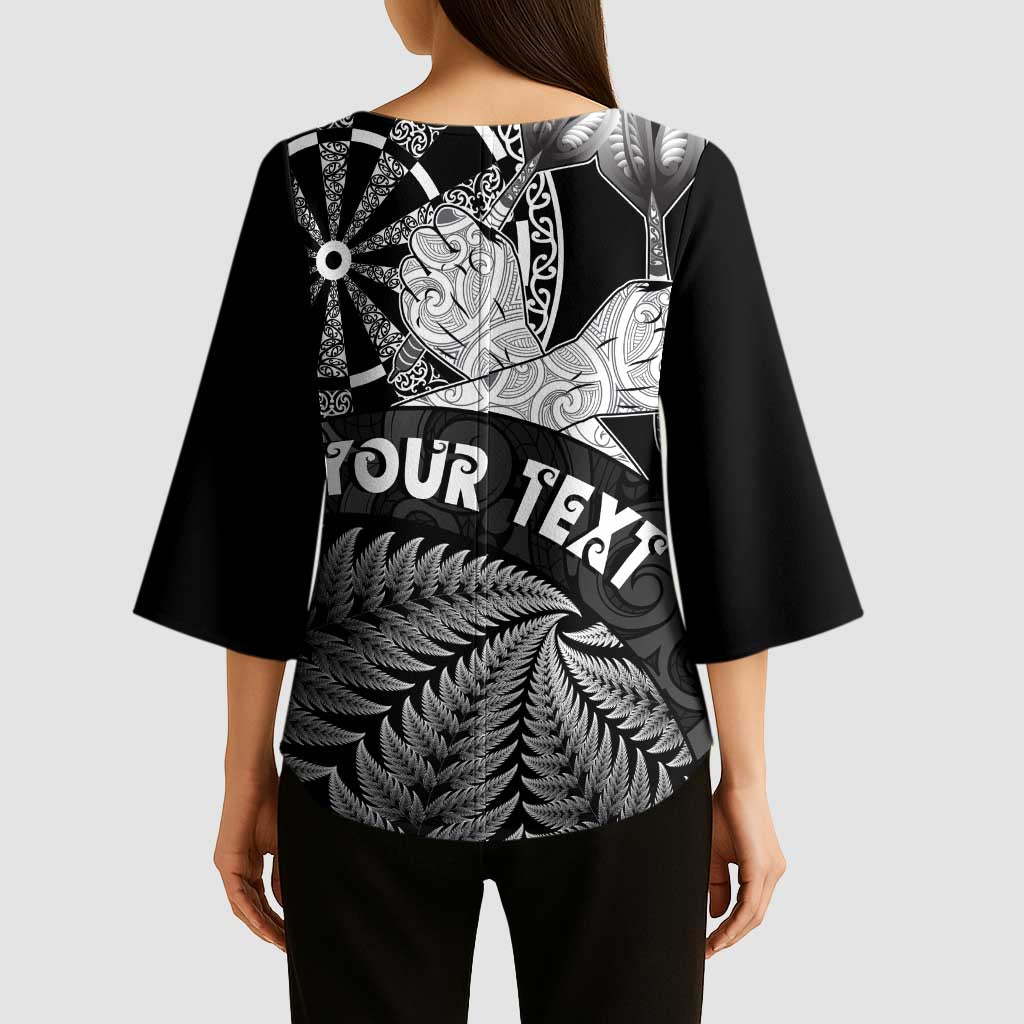 Personalised New Zealand Aotearoa Darts Masters Kimono Sleeve Blouse Silver Fern and Maori Spirit LT03 - Polynesian Pride