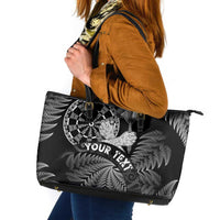 Personalised New Zealand Aotearoa Darts Masters Leather Tote Bag Silver Fern and Maori Spirit LT03 Black - Polynesian Pride