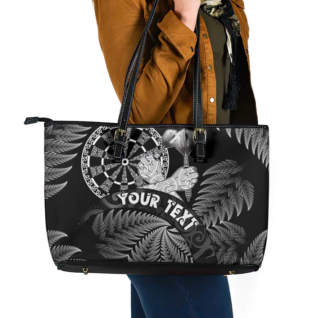 Personalised New Zealand Aotearoa Darts Masters Leather Tote Bag Silver Fern and Maori Spirit LT03 - Polynesian Pride