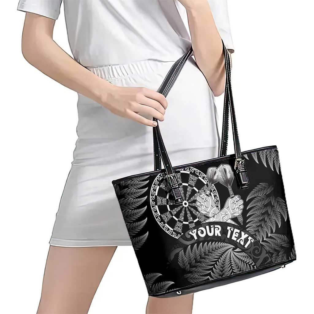Personalised New Zealand Aotearoa Darts Masters Leather Tote Bag Silver Fern and Maori Spirit LT03 - Polynesian Pride