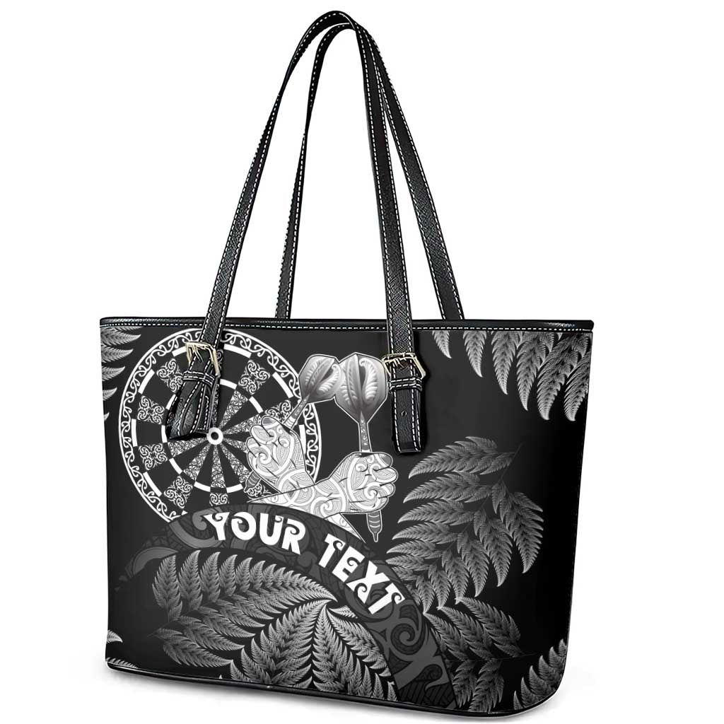 Personalised New Zealand Aotearoa Darts Masters Leather Tote Bag Silver Fern and Maori Spirit LT03 - Polynesian Pride