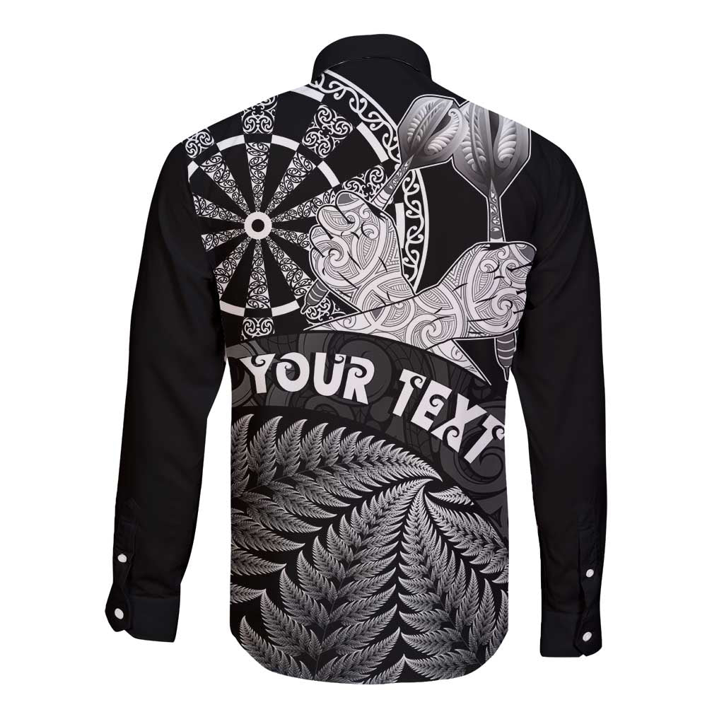 Personalised New Zealand Aotearoa Darts Masters Long Sleeve Button Shirt Silver Fern and Maori Spirit LT03 - Polynesian Pride