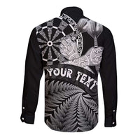 Personalised New Zealand Aotearoa Darts Masters Long Sleeve Button Shirt Silver Fern and Maori Spirit LT03 - Polynesian Pride