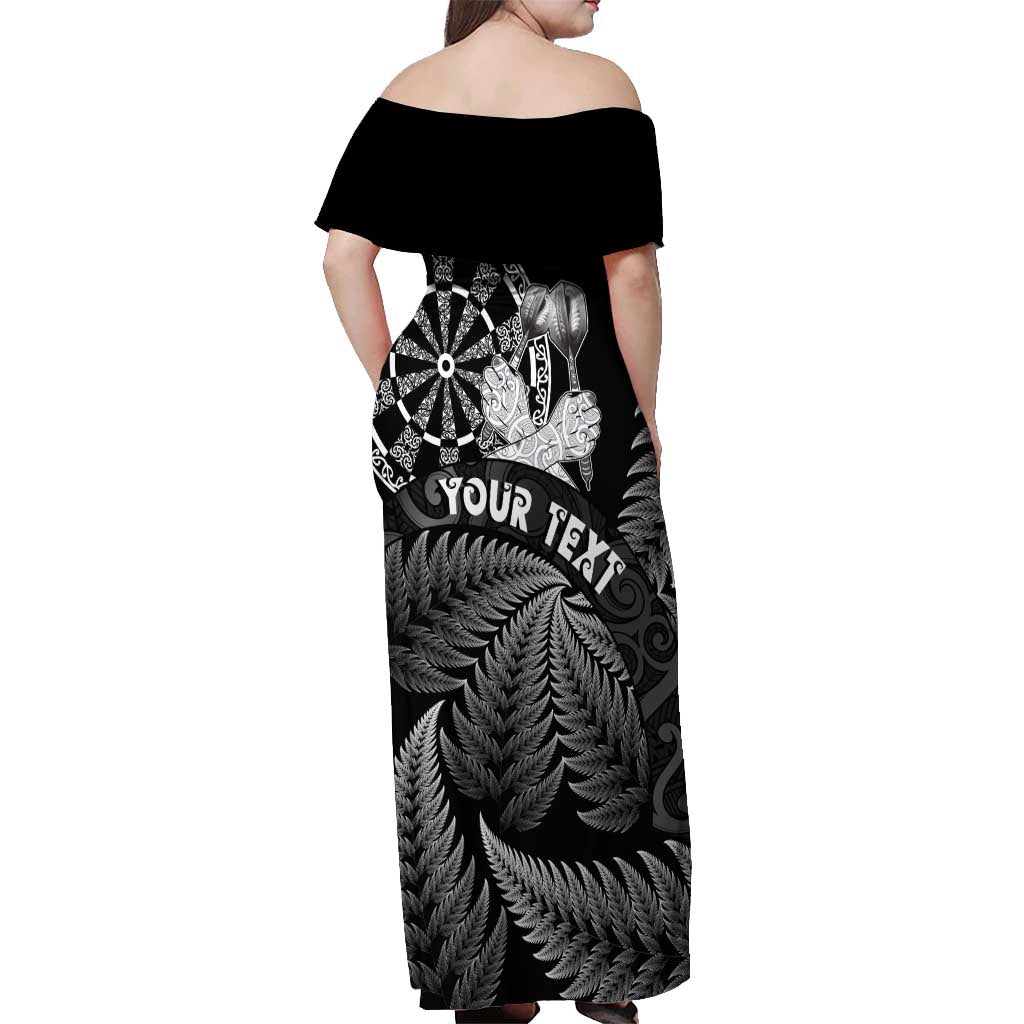 Personalised New Zealand Aotearoa Darts Masters Off Shoulder Maxi Dress Silver Fern and Maori Spirit LT03 - Polynesian Pride