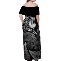 Personalised New Zealand Aotearoa Darts Masters Off Shoulder Maxi Dress Silver Fern and Maori Spirit LT03 - Polynesian Pride