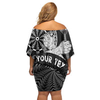 Personalised New Zealand Aotearoa Darts Masters Off Shoulder Short Dress Silver Fern and Maori Spirit LT03 - Polynesian Pride
