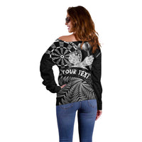 Personalised New Zealand Aotearoa Darts Masters Off Shoulder Sweater Silver Fern and Maori Spirit LT03 - Polynesian Pride