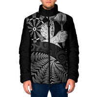 Personalised New Zealand Aotearoa Darts Masters Padded Jacket Silver Fern and Maori Spirit LT03 Men Black - Polynesian Pride