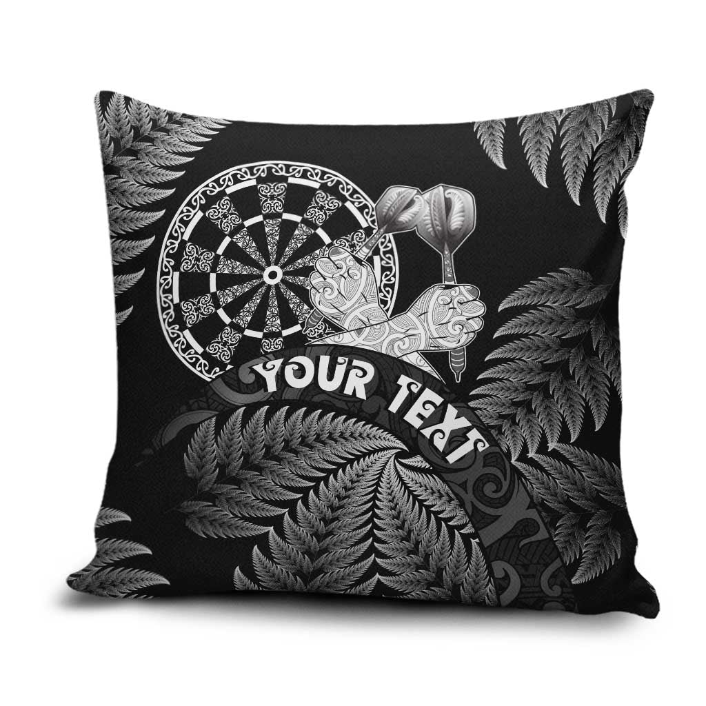 Personalised New Zealand Aotearoa Darts Masters Pillow Cover Silver Fern and Maori Spirit LT03 Black - Polynesian Pride