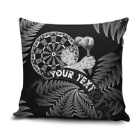 Personalised New Zealand Aotearoa Darts Masters Pillow Cover Silver Fern and Maori Spirit LT03 Black - Polynesian Pride