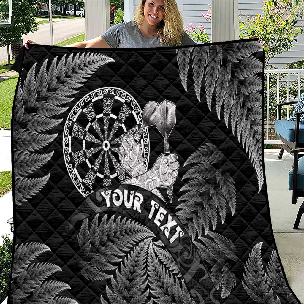 Personalised New Zealand Aotearoa Darts Masters Quilt Silver Fern and Maori Spirit LT03 Black - Polynesian Pride
