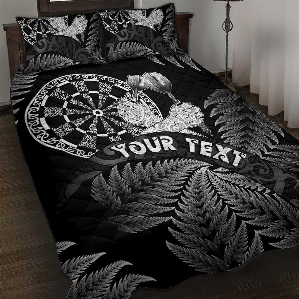 Personalised New Zealand Aotearoa Darts Masters Quilt Bed Set Silver Fern and Maori Spirit LT03 Black - Polynesian Pride