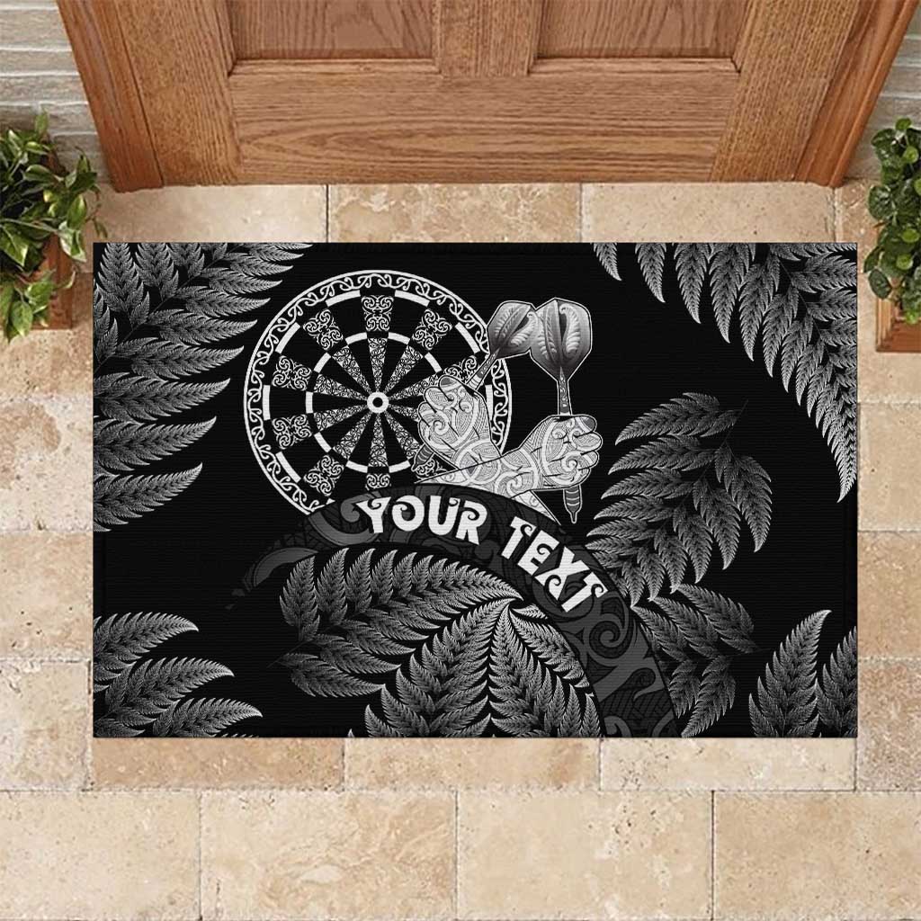 Personalised New Zealand Aotearoa Darts Masters Rubber Doormat Silver Fern and Maori Spirit LT03 Black - Polynesian Pride
