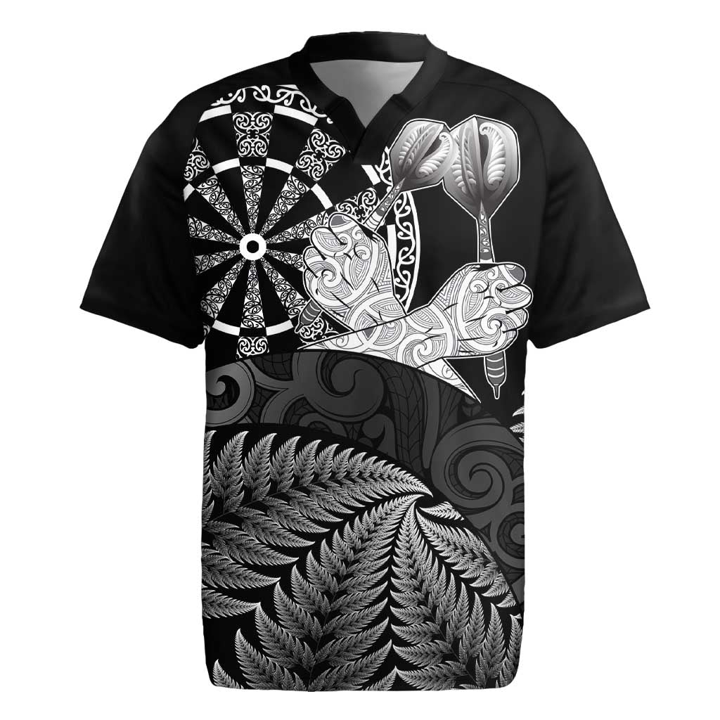 Personalised New Zealand Aotearoa Darts Masters Rugby Jersey Silver Fern and Maori Spirit LT03 Black - Polynesian Pride