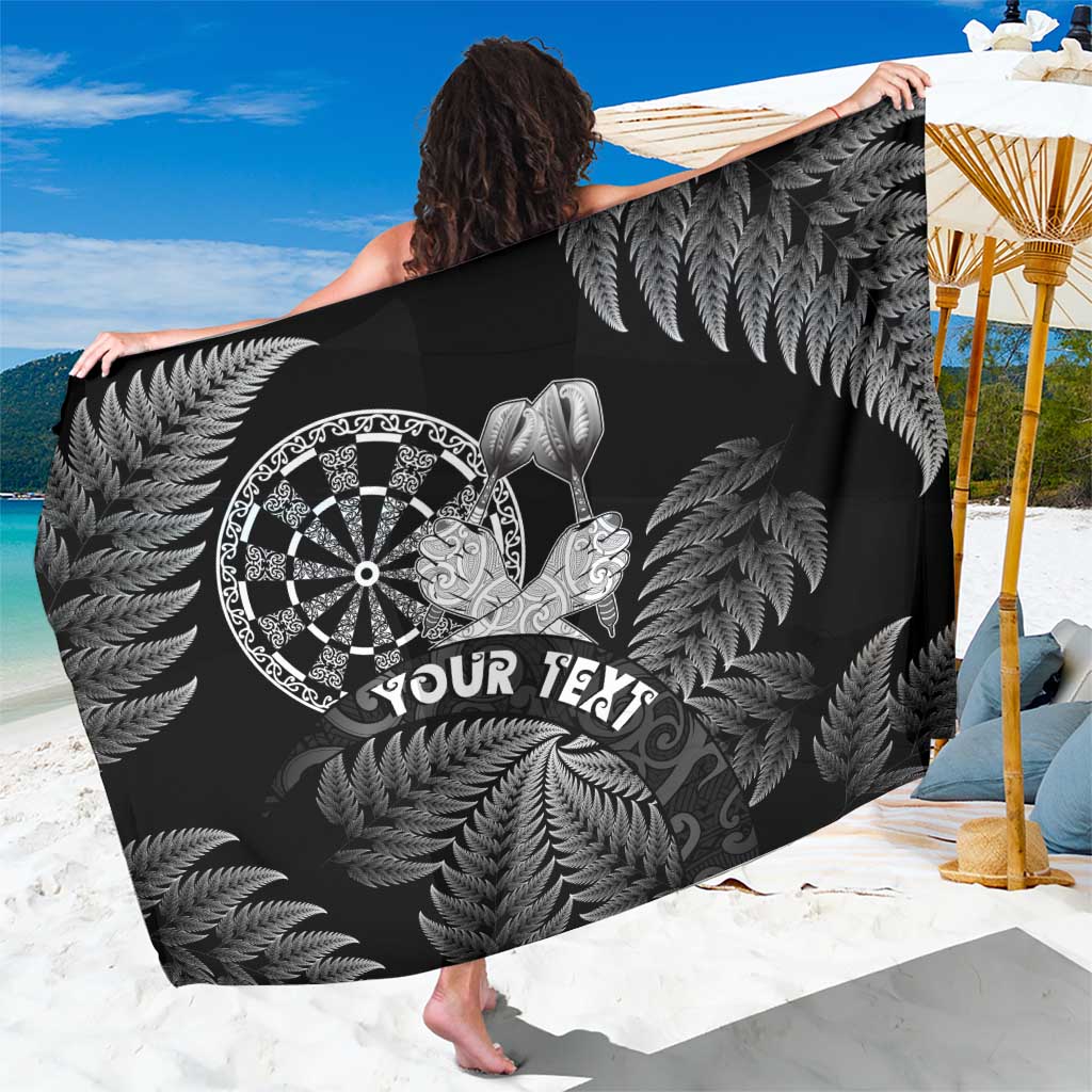 Personalised New Zealand Aotearoa Darts Masters Sarong Silver Fern and Maori Spirit LT03 One Size 44 x 66 inches Black - Polynesian Pride