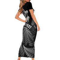 Personalised New Zealand Aotearoa Darts Masters Short Sleeve Bodycon Dress Silver Fern and Maori Spirit LT03 - Polynesian Pride